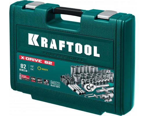 KRAFTOOL X-Drive 82, 82 предм., (1/2″+1/4″), универсальный набор инструмента (27887-H82)