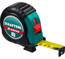 KRAFTOOL X-Drive 8м / 25мм рулетка с ударостойким обрезиненным корпусом