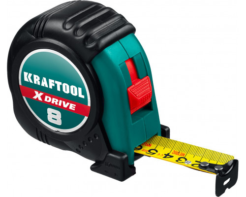 KRAFTOOL X-Drive 8м / 25мм рулетка с ударостойким обрезиненным корпусом