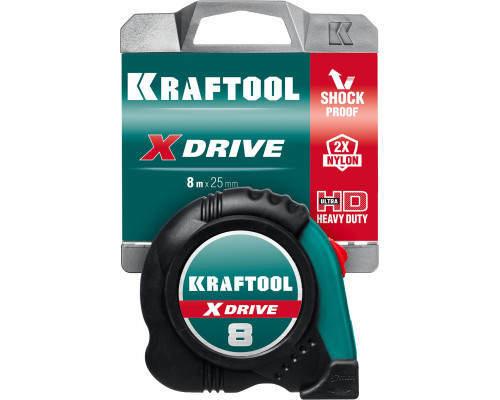 KRAFTOOL X-Drive 8м / 25мм рулетка с ударостойким обрезиненным корпусом
