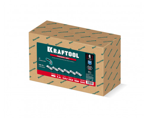KRAFTOOL 280х115 мм, набор нержавеющих гребенок (6шт) со сменной 2к ручкой, в пластиковом кейсе (33268-H6)