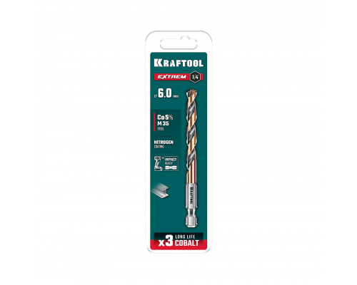 KRAFTOOL НЕХ-1/4″, d 6.0 х 98 мм, сверло по металлу для винтовёртов и шуруповертов IMPACT READY (29652-6)