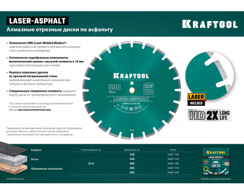 LASER-ASPHALT 350 мм, диск алмазный отрезной по асфальту, KRAFTOOL
