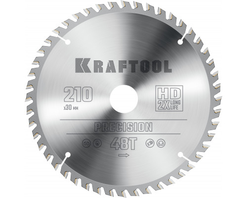 KRAFTOOL Precision, 210 х 30 мм, 48Т, пильный диск по дереву (36952-210-30)