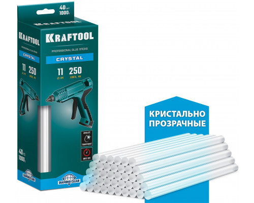 KRAFTOOL Cristal кристально прозрачные клеевые стержни, d 11 x 250 мм (11-12 мм) 40 шт. 1 кг