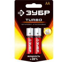 Щелочная батарейка 1.5 В, тип АА, 2 шт, ЗУБР Turbo