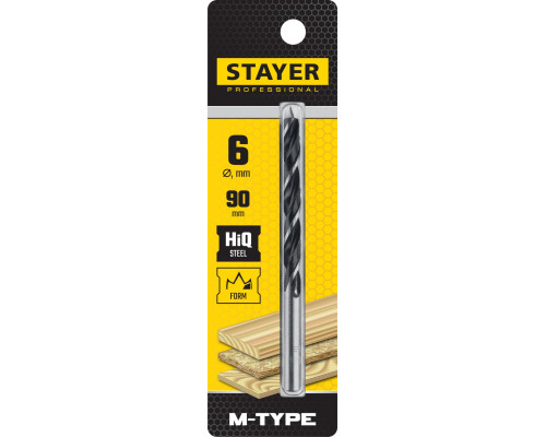 STAYER ″M-type″ 6,0x90/50мм, сверло спиральное по дереву, М-образная заточка