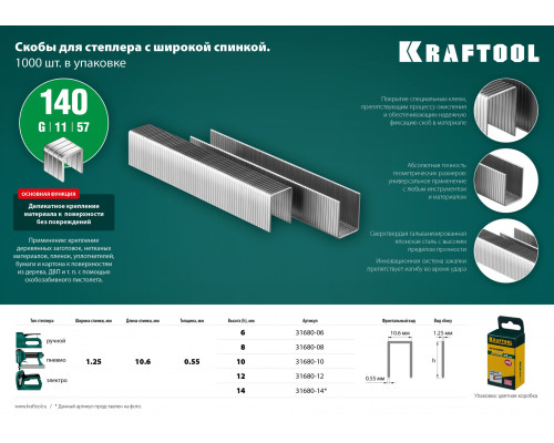 KRAFTOOL 12 мм скобы для степлера широкие тип 140, 1000 шт