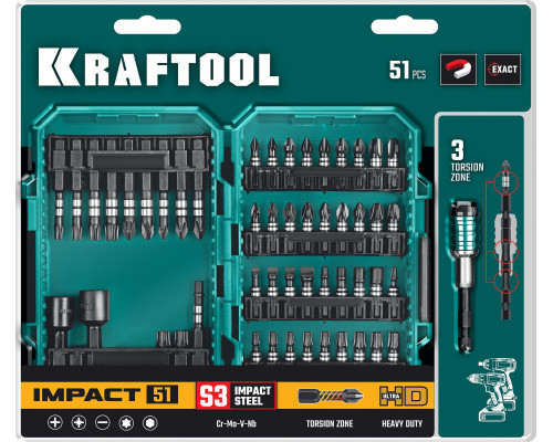 KRAFTOOL Impact-51, 51 шт, набор ударных бит (26066-H51)
