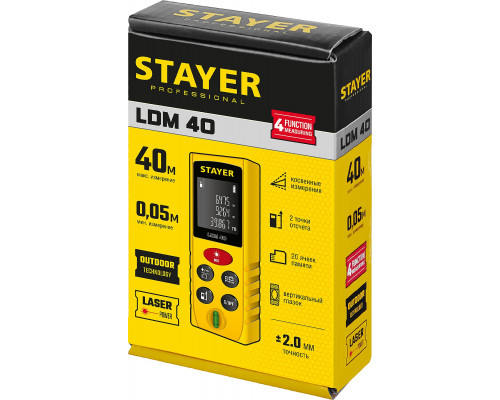 Дальномер лазерный, ″LDM-40″, дальность 40 м, 5 функций, STAYER Professional