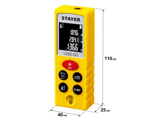 Дальномер лазерный, ″LDM-40″, дальность 40 м, 5 функций, STAYER Professional
