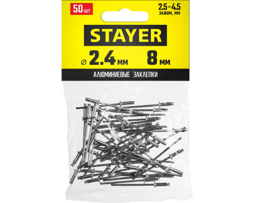 Алюминиевые заклепки Pro-FIX, 2.4 х 8 мм, 50 шт., STAYER Professional