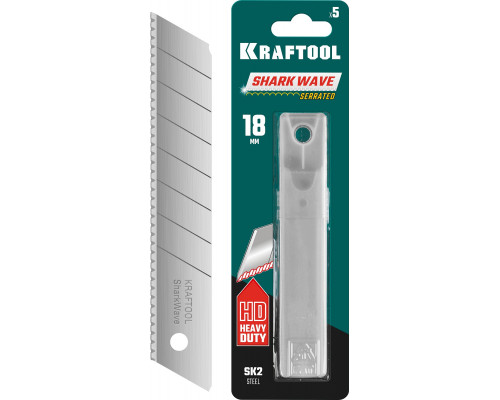 KRAFTOOL Shark Wave 18 мм лезвия сегментированные серрейторные, 5 шт