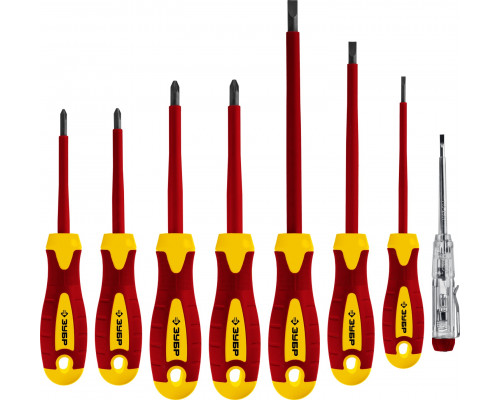 Набор: Отвертки SL 3, 5, 6 / PH 1, 2 / PZ 1, 2, тестер 100-250 В, ЗУБР ″Профессионал″ 25268, в кейсе, 8 предметов