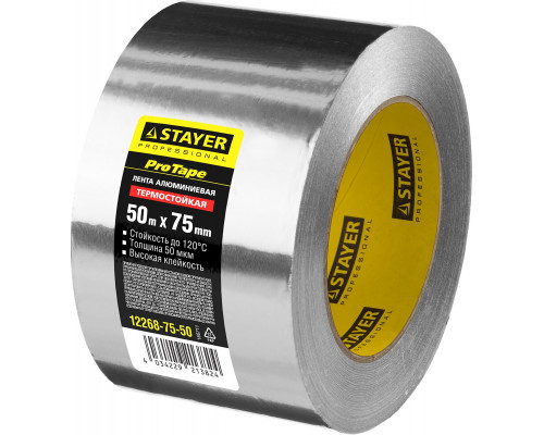 Алюминиевая лента, STAYER Professional 12268-75-50, до 120°С, 50мкм, 75мм х 50м