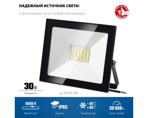 ЗУБР ПСК-30, 30 Вт, 6500 К, IP 65, светодиодный прожектор, Профессионал (57141-30)