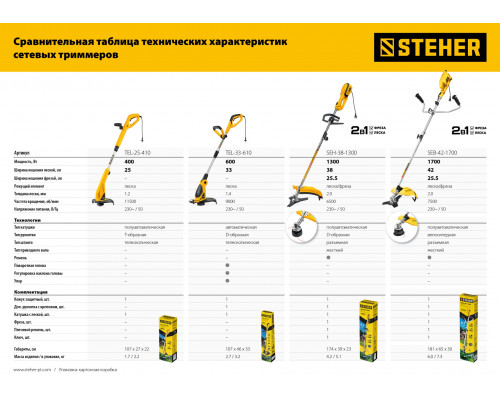 STEHER 1700 Вт коса сетевая с рем. редуктором, ш/с 42/25 см