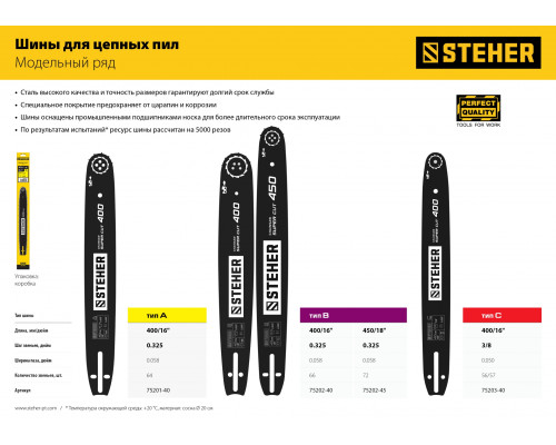 STEHER type A шаг 0.325″ паз 1.5 мм 40 см шина для бензопил