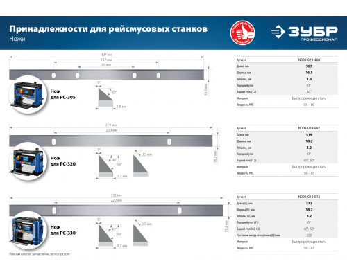 Рейсмусовый станок, ширина строгания 318мм, толщина заготовки до 153 мм, 2 ножа, 9000 об/мин, 1500Вт, 8м/мин, ЗУБР