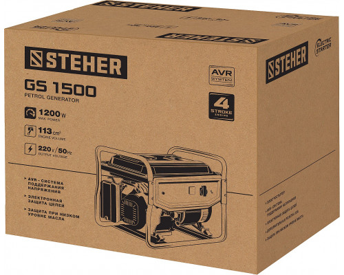 GS-1500 бензиновый генератор, 1200 Вт, STEHER