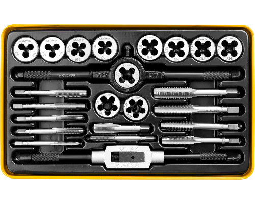 STAYER MaxCut 24 предмета, набор метчиков и плашек, легированная сталь