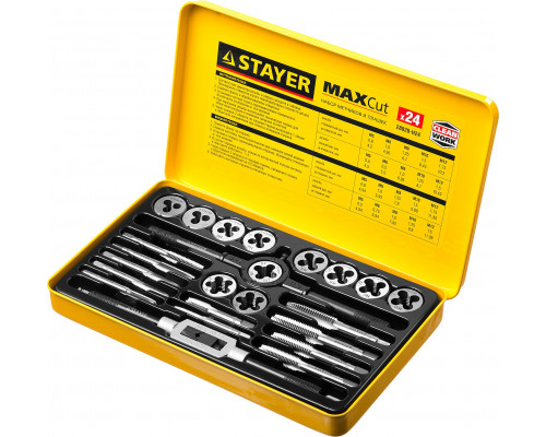 STAYER MaxCut 24 предмета, набор метчиков и плашек, легированная сталь