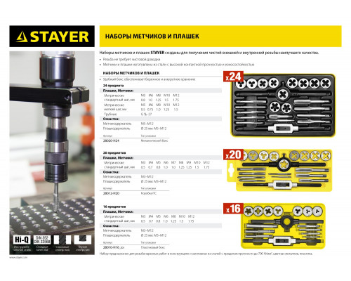 STAYER MaxCut 24 предмета, набор метчиков и плашек, легированная сталь