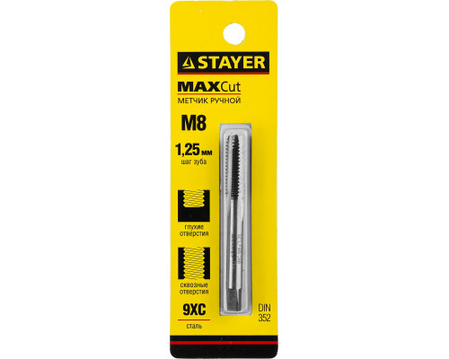 STAYER M8х1.25, метчик для сквозных и глухих отверстий, одинарный