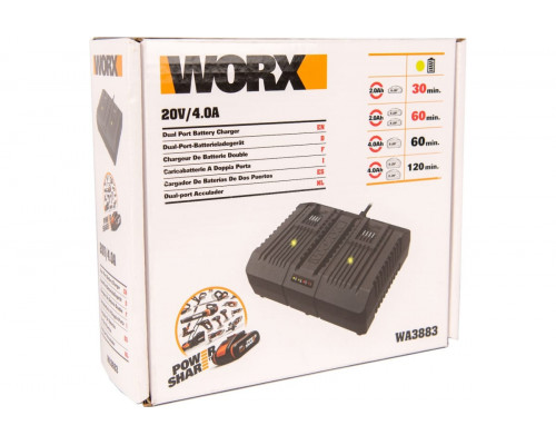 Двойное зарядное устройство WORX WA3883, 20В, 2*2A